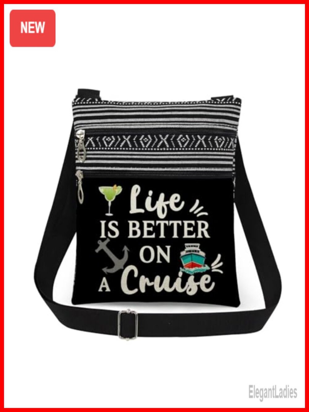 Polyester Crossbody Bag Adjustable Strap Double Zipper Sling